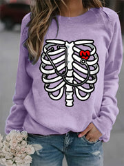 Skeleton Print Sweatshirt Crew Neck Casual Long Sleeve Sweatshirt