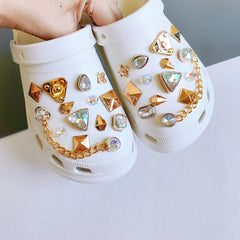 26pcs Golden Rhinestones Shoe Decorations Set Shoe Buckle Accessories