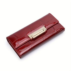 Stylish Leather Wallet with Glossy Stone Pattern & Clasp