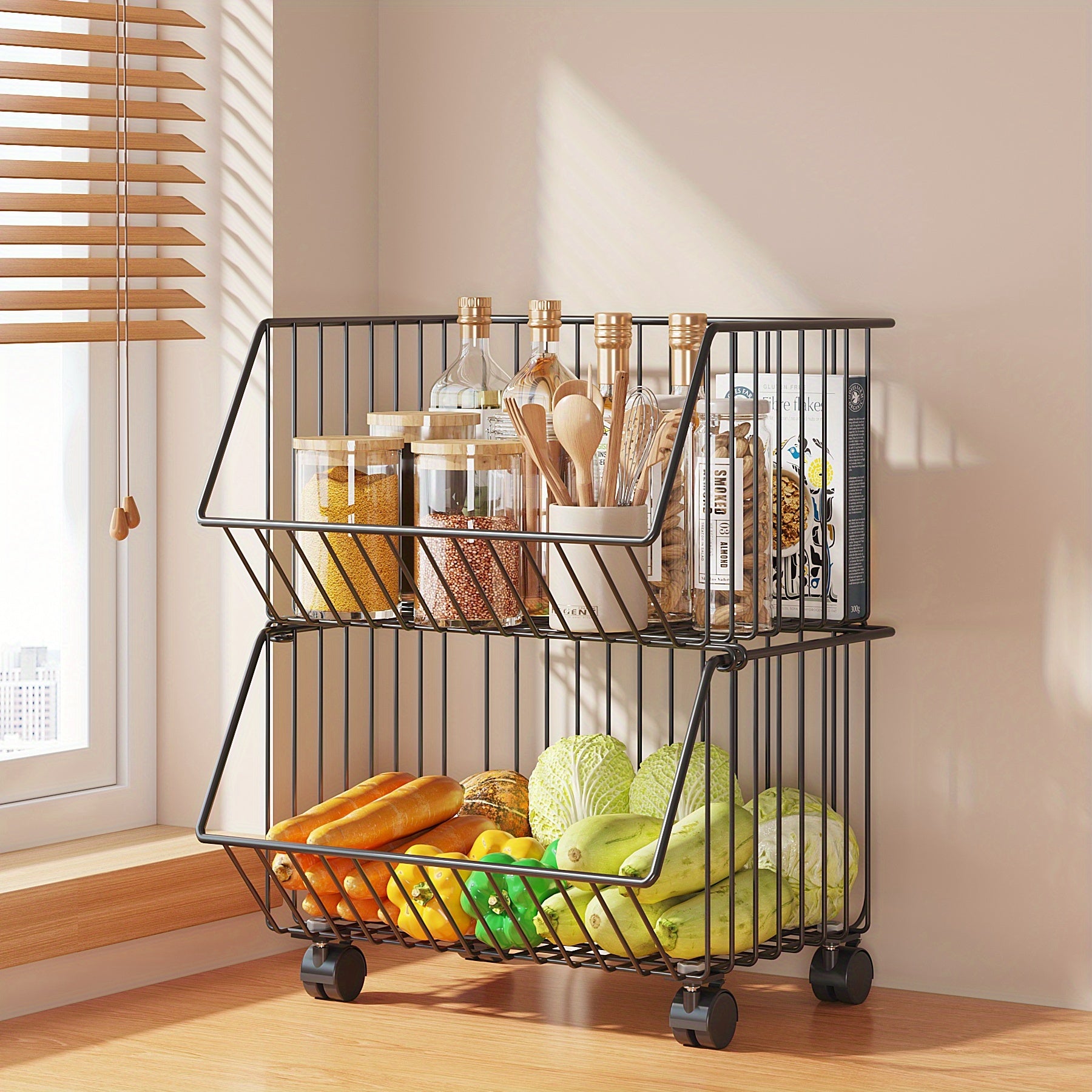 Kitchen Storage Basket Vegetable Fruit Removable Drain Functional Storage