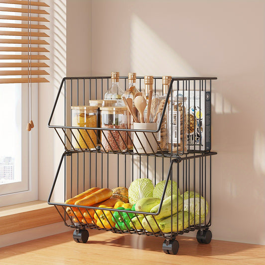 Kitchen Storage Basket Vegetable Fruit Removable Drain Functional Storage