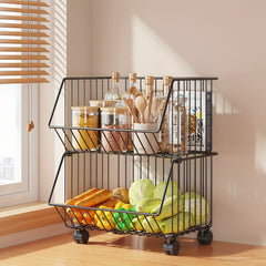 Kitchen Storage Basket Vegetable Fruit Removable Drain Functional Storage