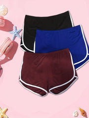 3 Pack Plus Size Sports Shorts Set Women's Plus Solid Binding Elastic High Rise