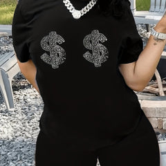 Rhinestone Print Two-piece Set T-shirt & Biker Shorts Outfit