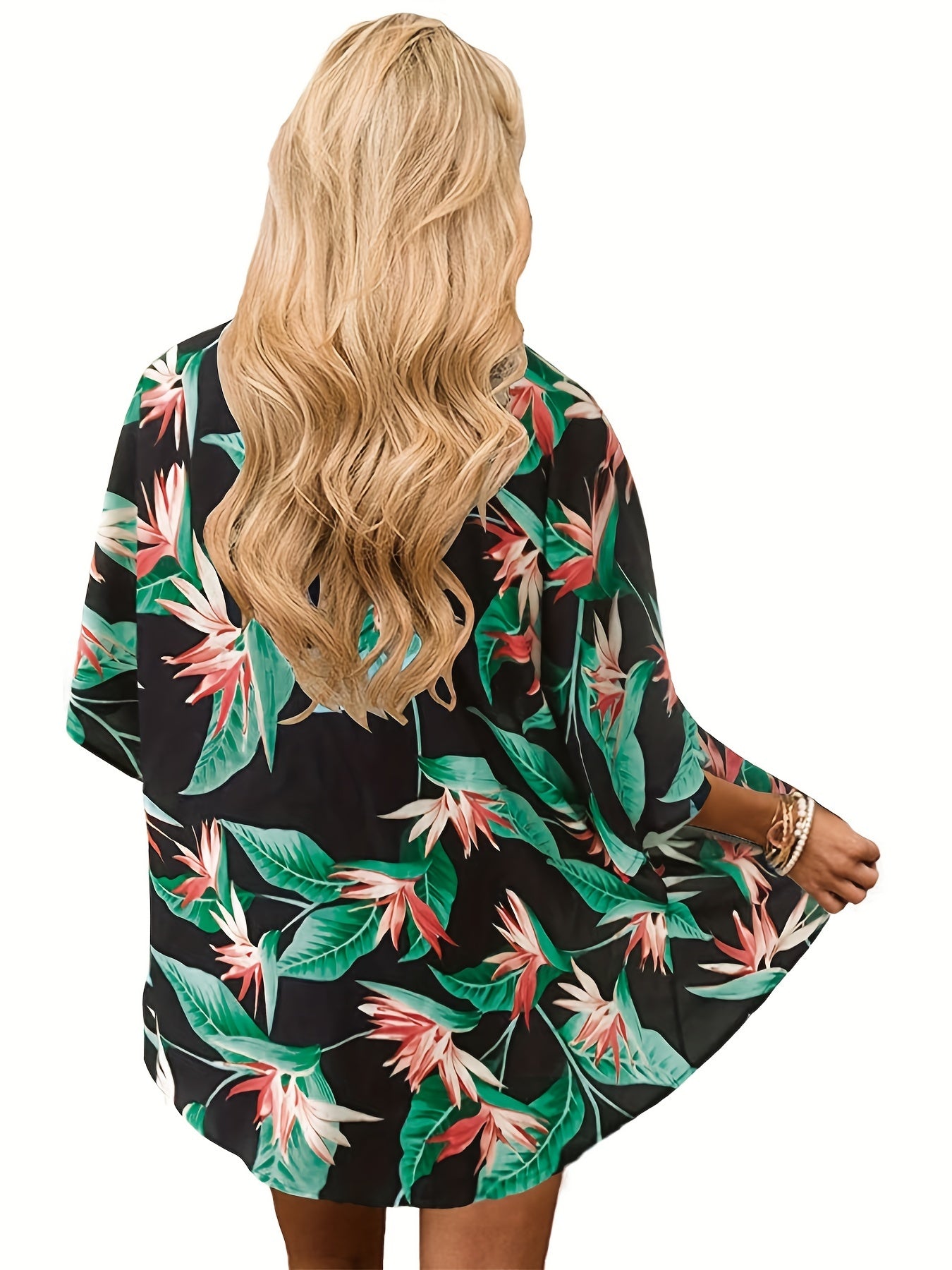 V Neck Print Cover Up Shirt Loose Fit Kimono