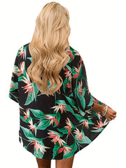 V Neck Print Cover Up Shirt Loose Fit Kimono