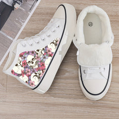 Girl's High Top Skull Skate Shoes With Plush Lining