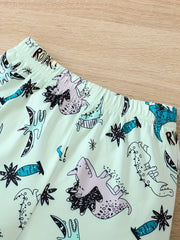 Dinosaur Full Body Print T shirt & Shorts Set Outfit For Boys Kids