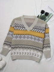 Ethnic Sweater Women's Knitted V Neck Pullover