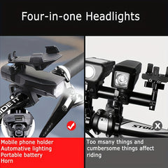USB Rechargeable Bike Headlight with Phone Holder Horn Waterproof 4000mAH