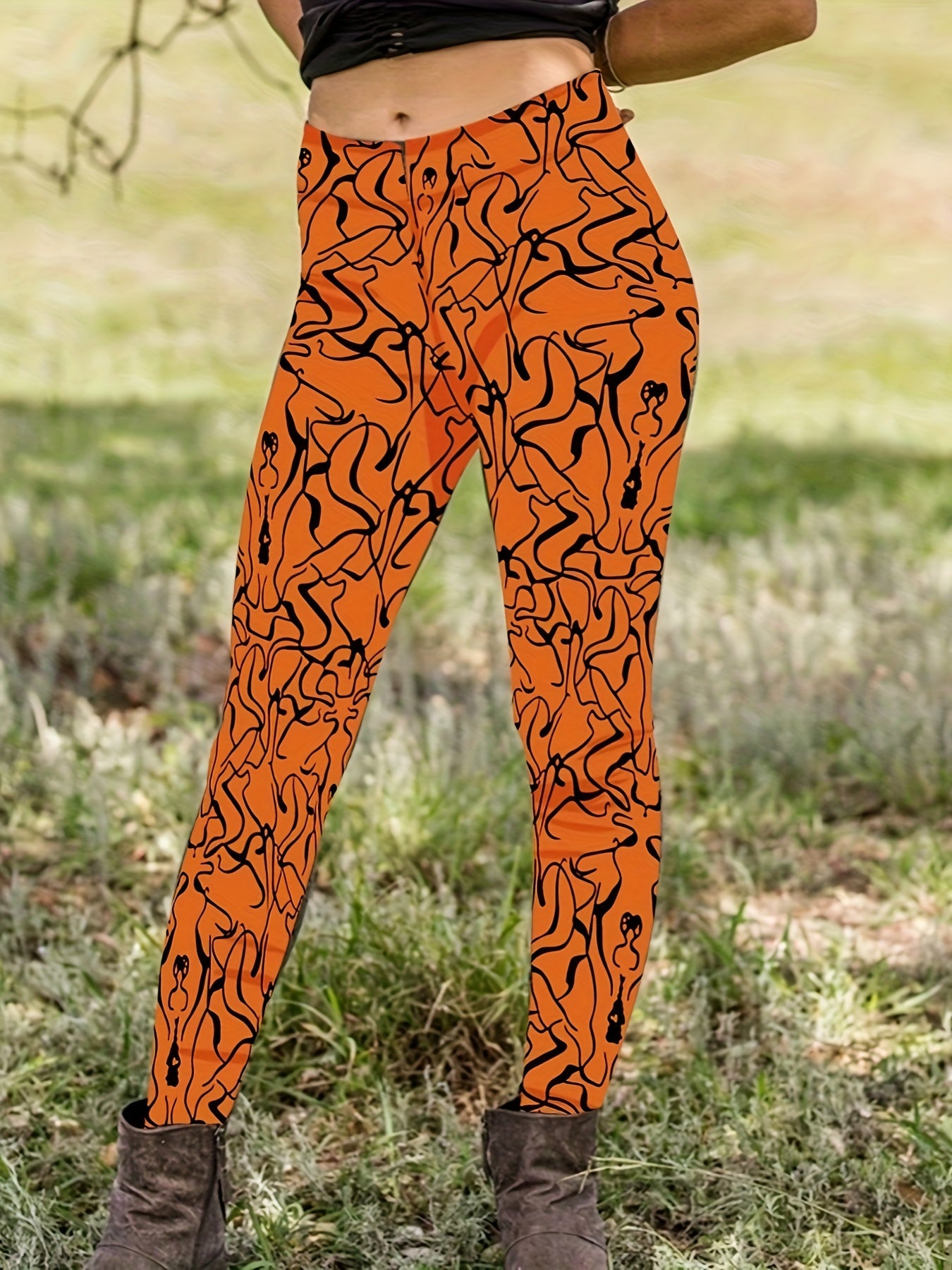 Printed High Rise Plus Size Leggings with Medium Stretch