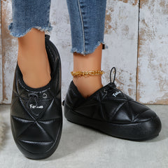 Women's Snow Boots with Letter Patches Lightweight Flat Ankle Boots