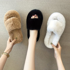 Cozy Fluffy Plush Indoor Slippers Soft Sole Warm Fuzzy Open Toe Shoes