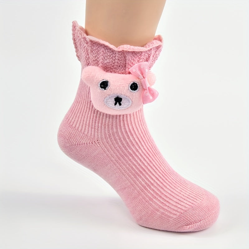 3 Pairs Kids Cotton Socks Bear Solid Breathable Sweat-absorbing