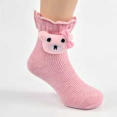 3 Pairs Kids Cotton Socks Bear Solid Breathable Sweat-absorbing