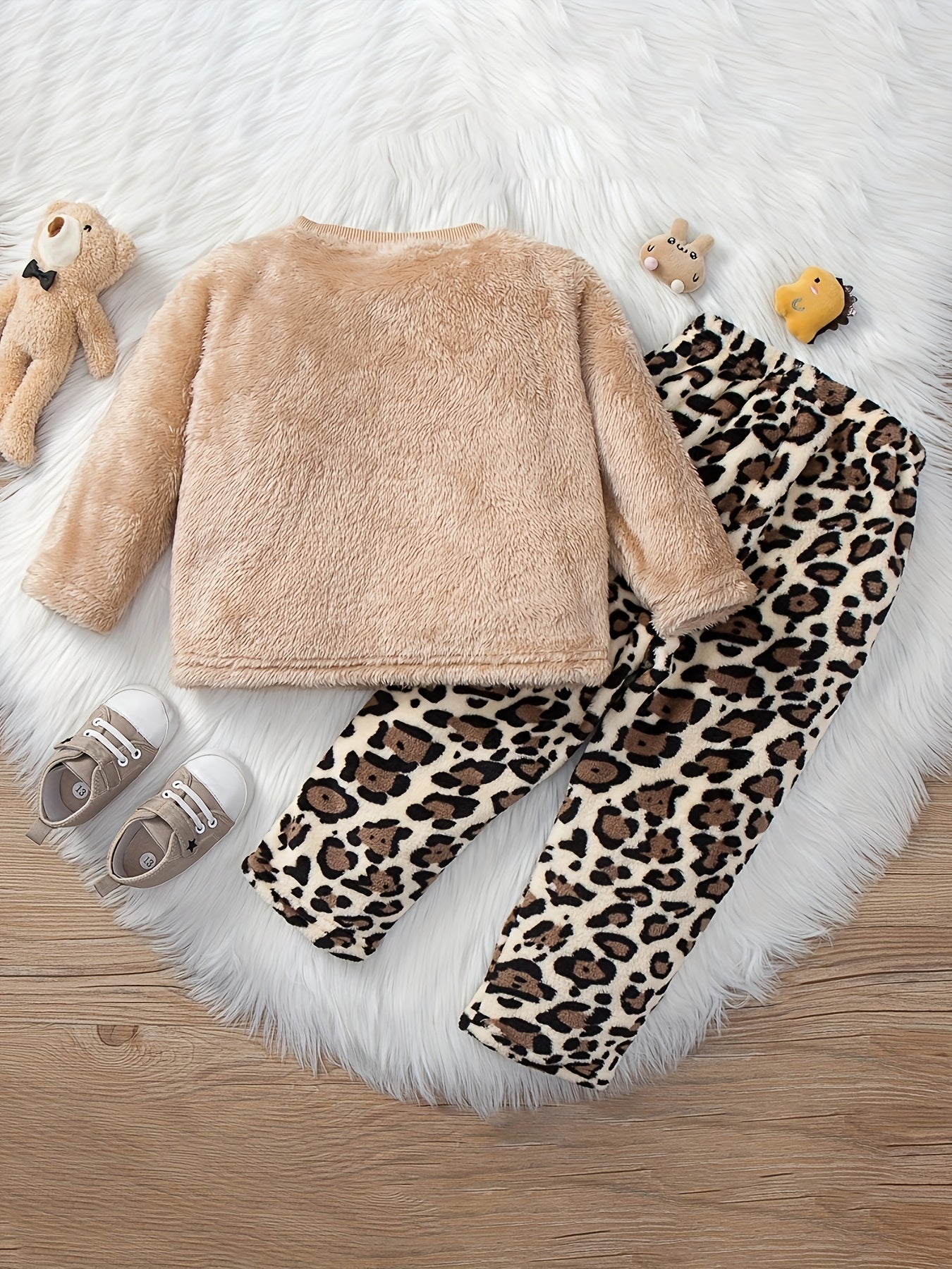 Toddler Fleece Pajamas 2pcs Top & Pants Set Flannel PJ Set Girl's Louangewear