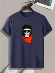 Skull Print Men's Graphic T-shirt Summer Casual Comfy Tee