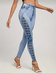 Faux Denim Print Hip Lifting Yoga Pants High Stretch Leggings