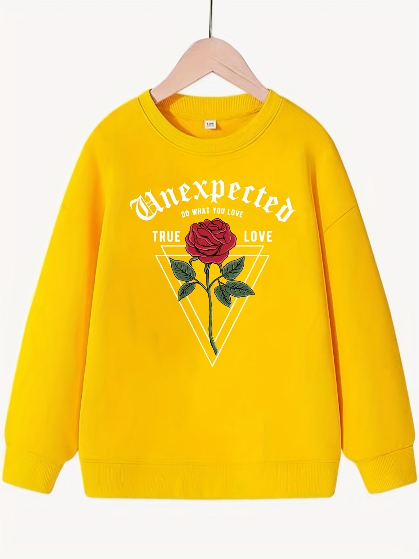 Geo Rose Flower Graphic Sweatshirt for Girls Long Sleeve Top Pullovers