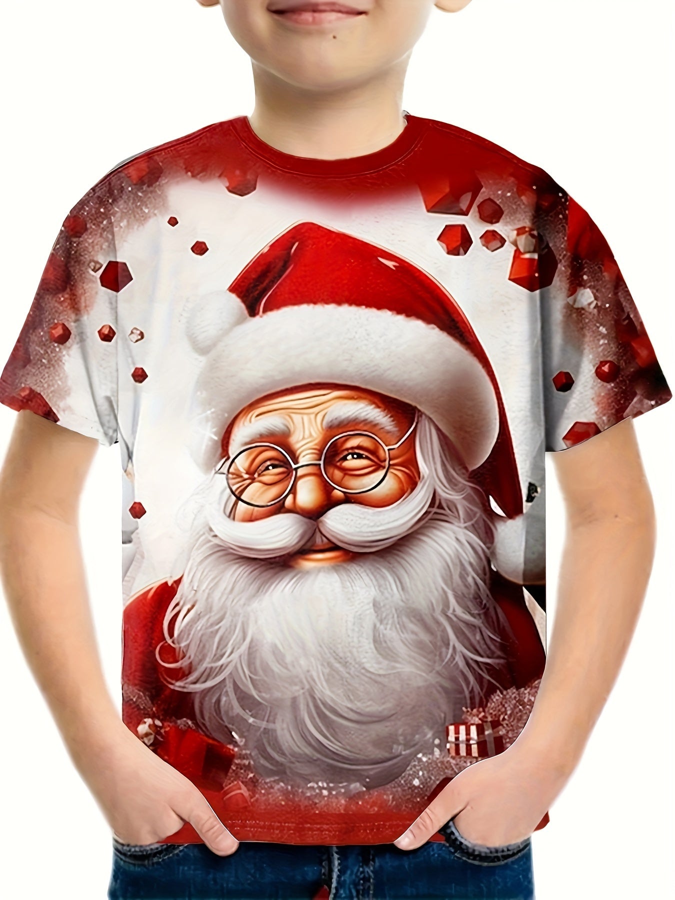 Santa Graphic Short Sleeve T-shirt for Christmas Summer