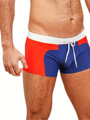 Men's Swim Boxers Contrast Swimsuit Shorts Pants Drawstring Underwear Beach