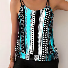 Striped & Polka Dot Tankini Set High Stretch Two Piece Swimsuit