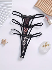 3 Pack Plus Size Sexy Thongs Set Women's Plus Leopard Print Lace G strings