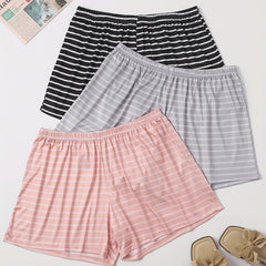3 Pack Plus Size Striped Lounge Bottoms Set Elastic Waist Sleepwear