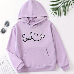 Girls' Smile Face Graphic Hooded Sweatshirt for Spring and Autumn