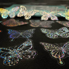 100pcs Transparent Butterfly Laser Stickers PET Creative Retro Stickers