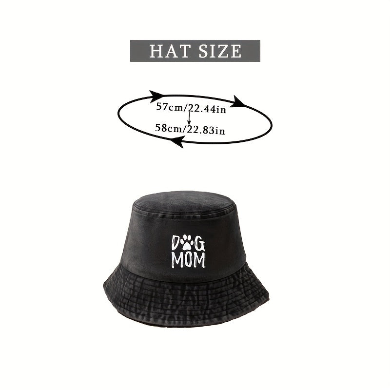 DOG MOM Print Bucket Hat Washed Distressed Sunscreen Cap