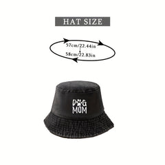 DOG MOM Print Bucket Hat Washed Distressed Sunscreen Cap