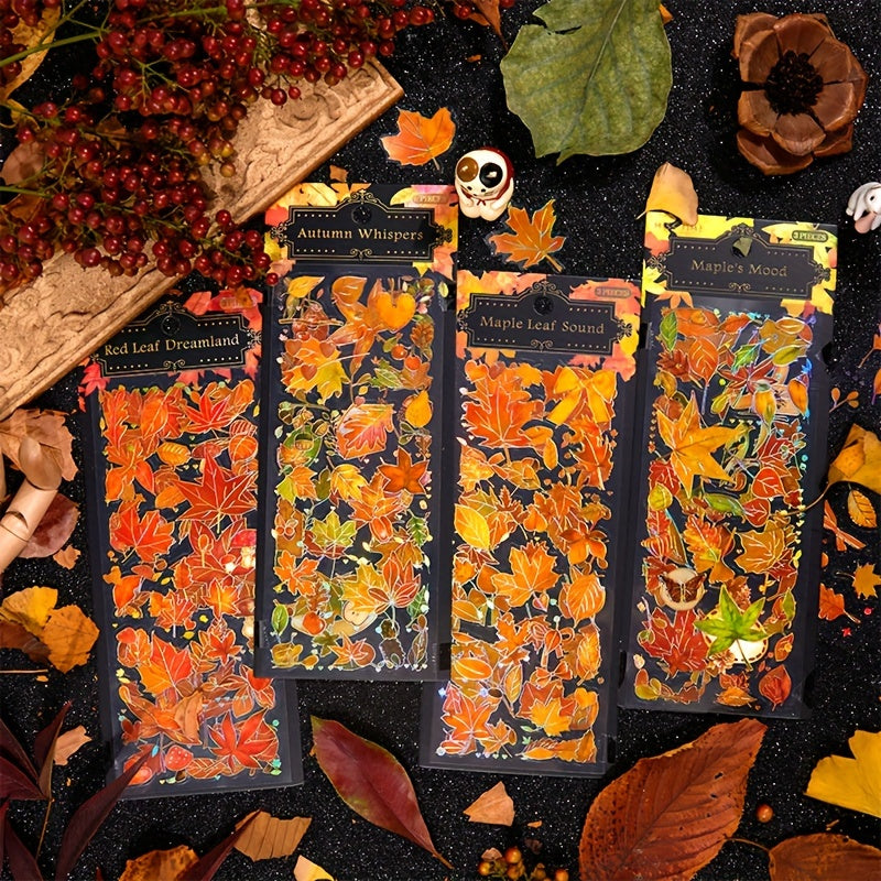 3pcs Hot Stamping Leaf Stickers 8 3 3In 21 8 5In PET Material