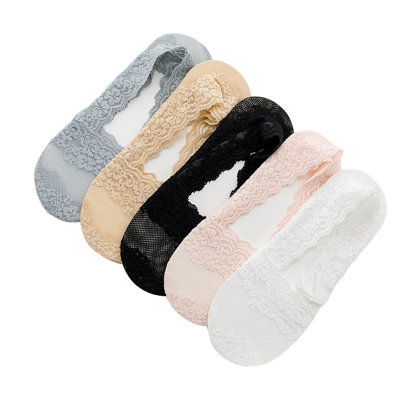 5 Pairs Women Lace Antiskid Invisible Liner Socks