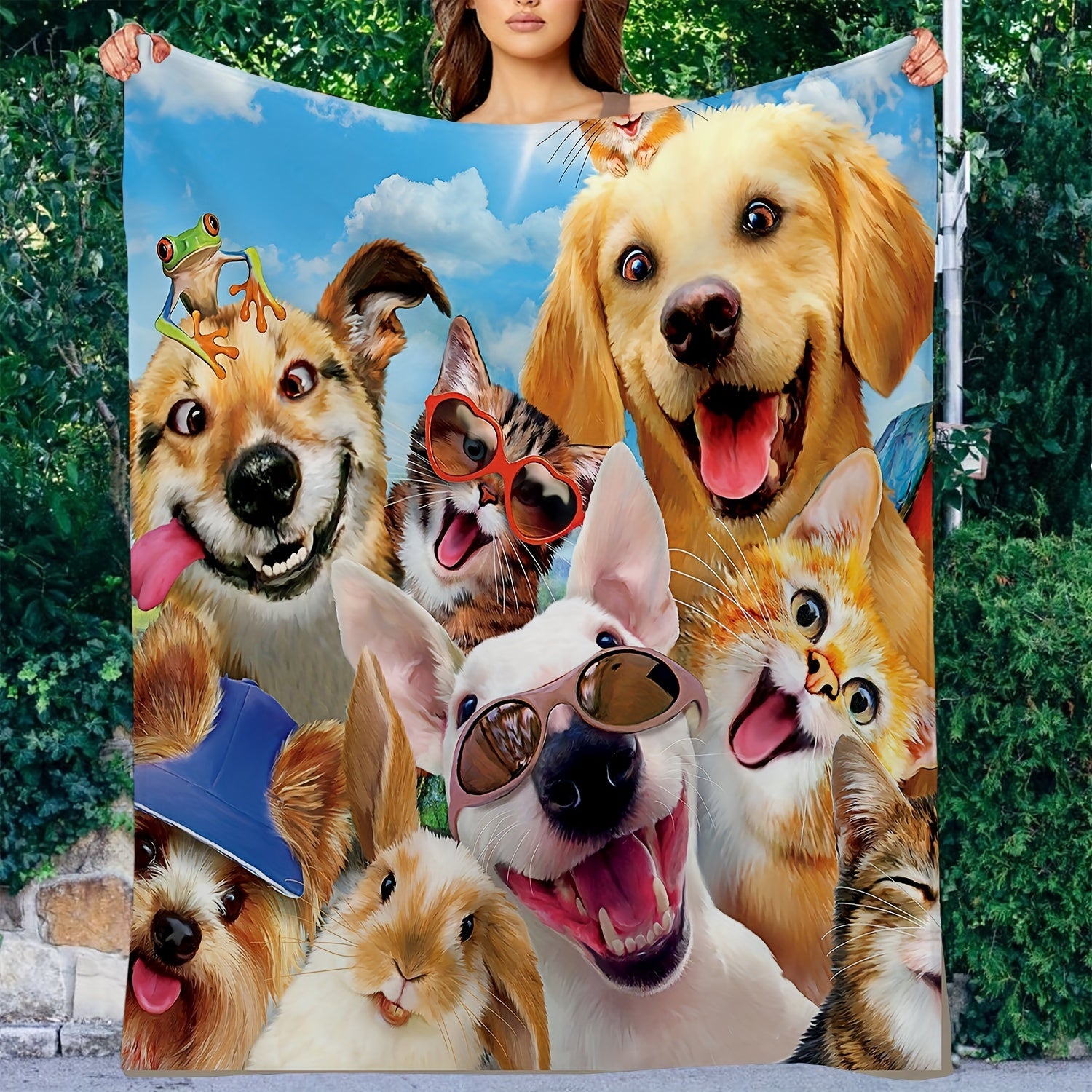 Funny Cat Dog Rabbit Blanket Soft Warm Throw Blanket For All Seasons