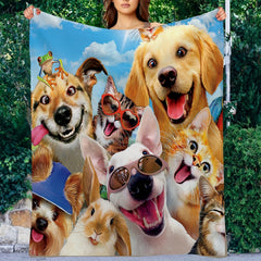 Funny Cat Dog Rabbit Blanket Soft Warm Throw Blanket For All Seasons