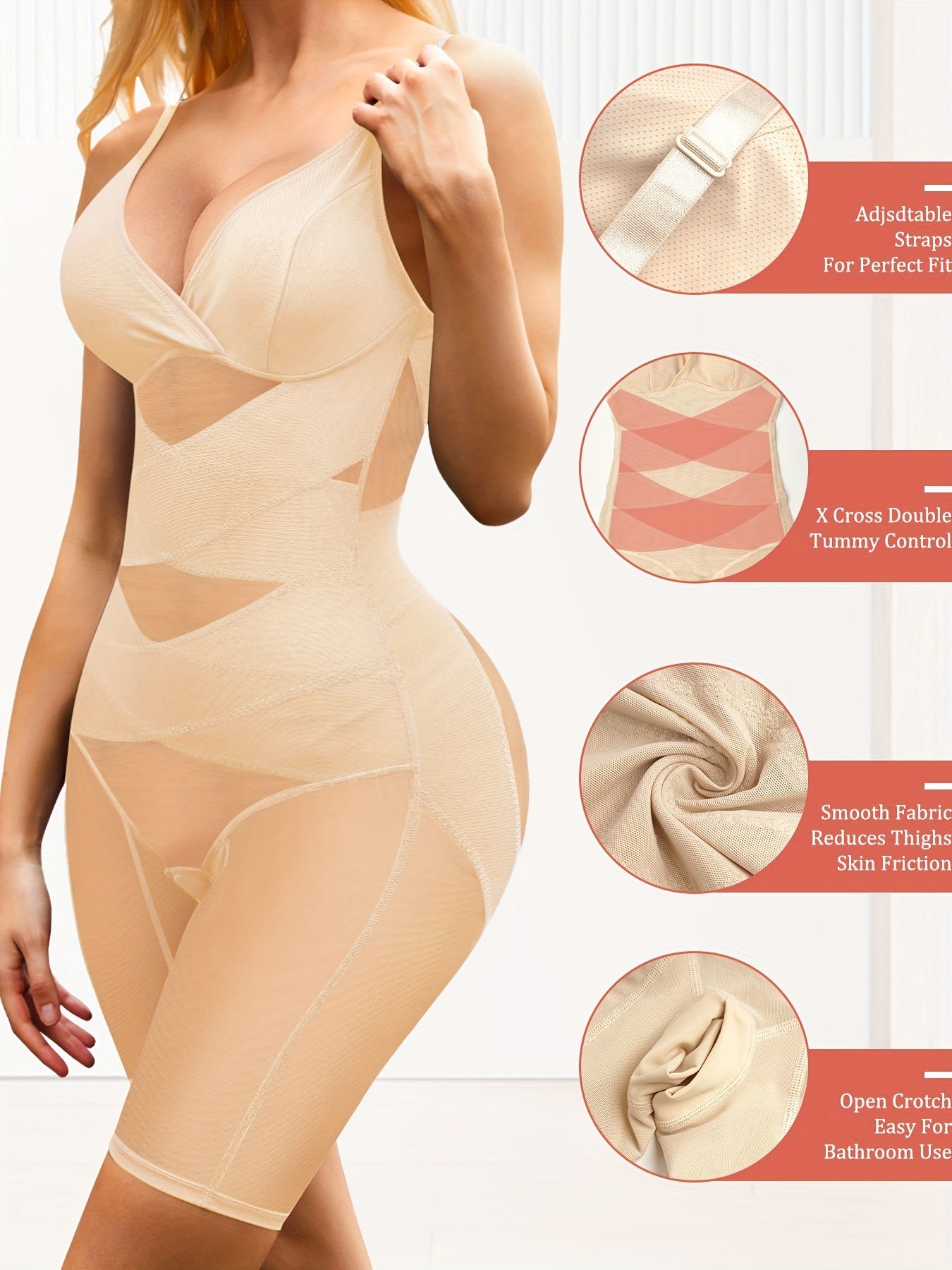 Mesh Shaping Romper Tummy Control Butt Lifting Body Shaper Women's Underwear