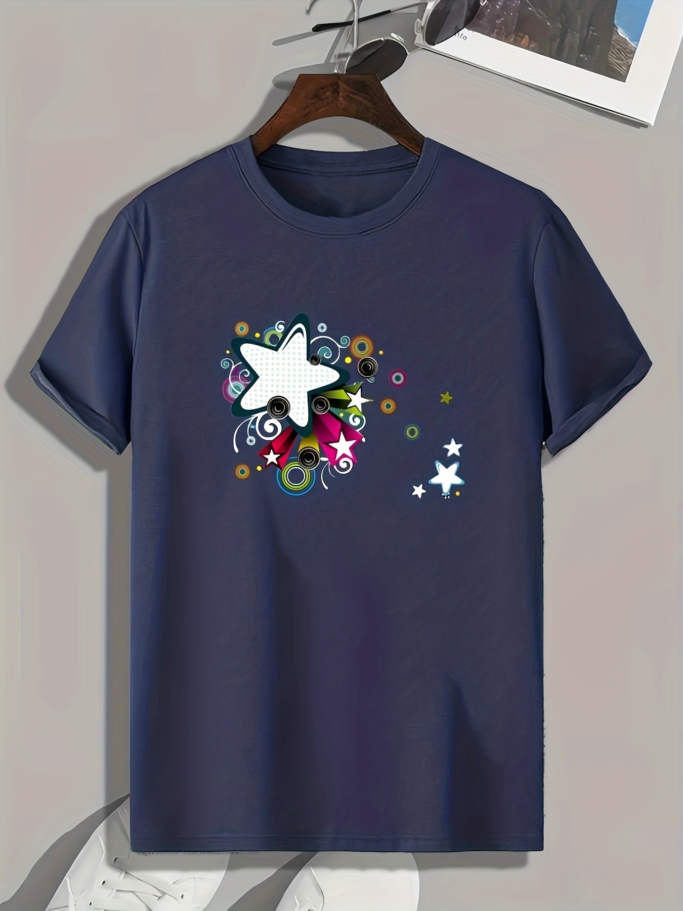 Star Pattern Print Men's Comfy Sports T shirt Graphic Tee