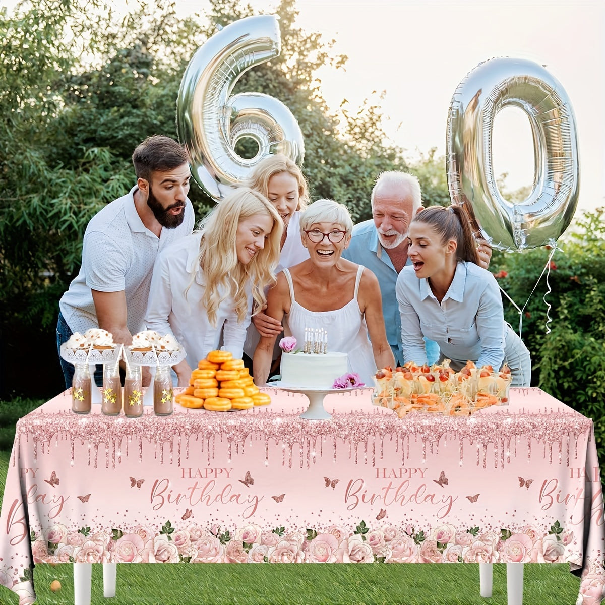 Pink Rose Flower Butterfly Tablecloth for Birthday Wedding Party