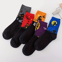 5 Pairs Bat Pattern Socks - Funny Halloween Mid Tube Women's Stockings