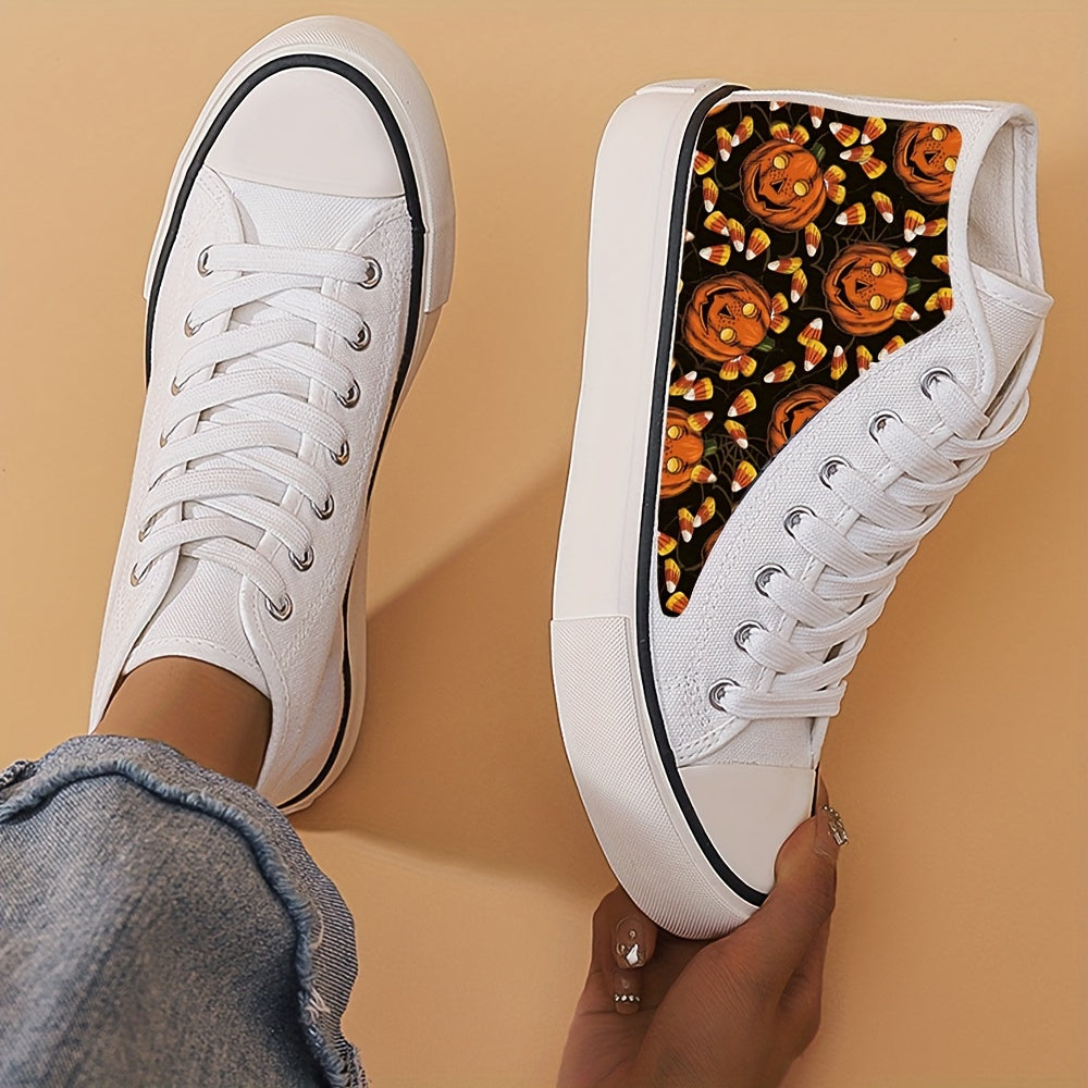 Scary Pumpkin Pattern High Top Canvas Sneakers