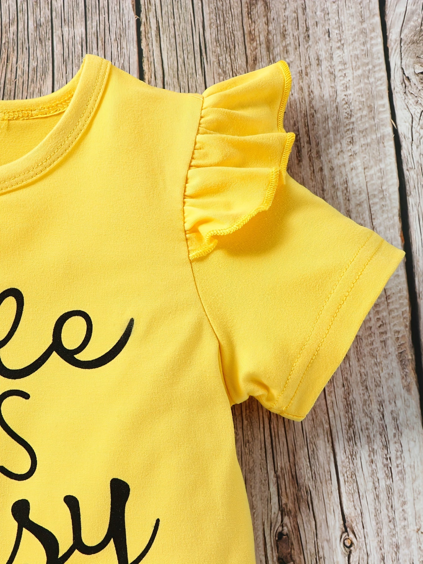 2pcs Toddler Girls LITTLE MISS SASSY Ruffle Trim T Shirt & Sunflower Pants Set