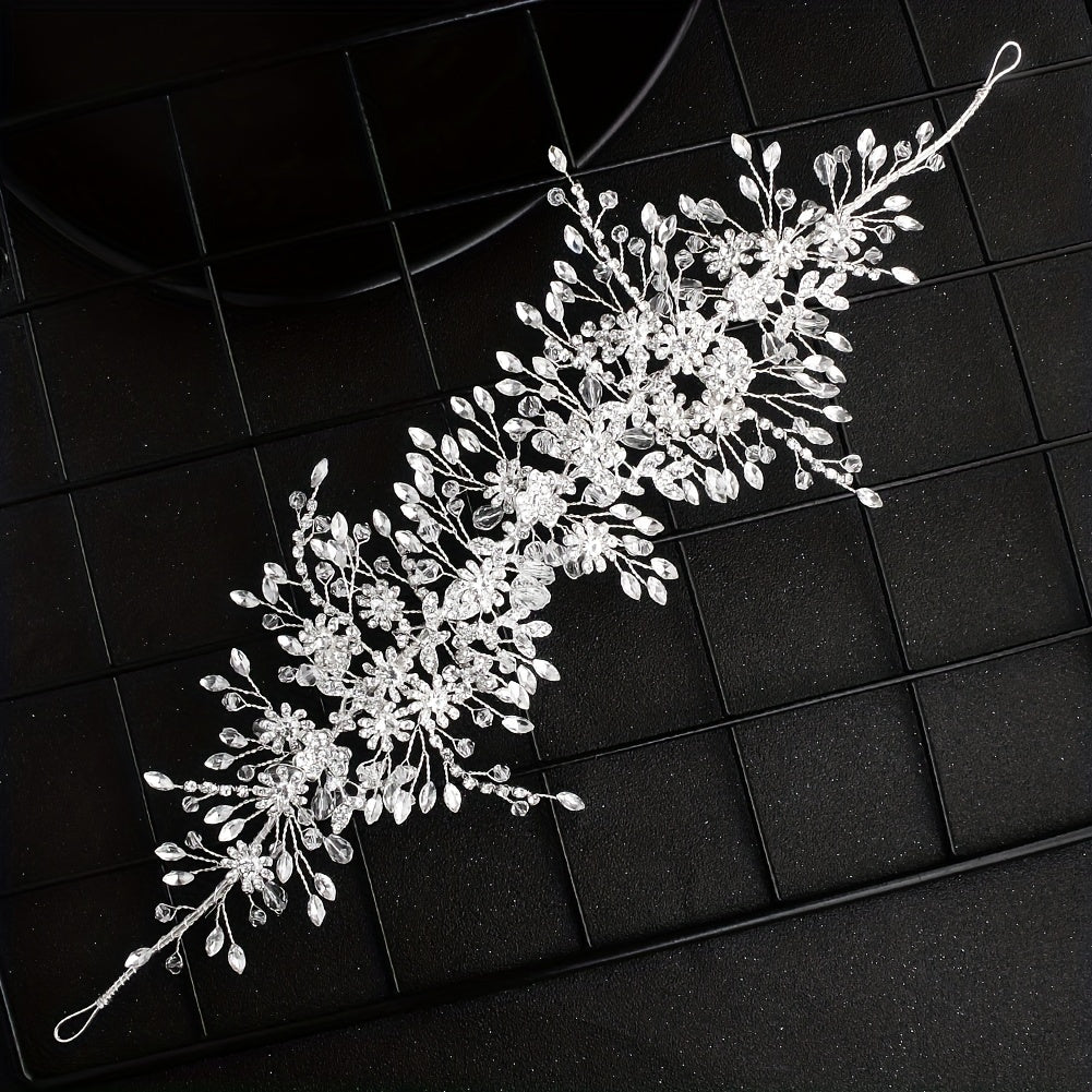 Bridal Rhinestone Flower Headband Set