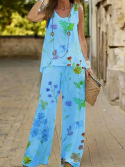 Figure Print Tank Top & Pants Outfit Set