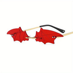 Rimless Bat Sunglasses Metal Frame Tinted Lens Thin Eyewear