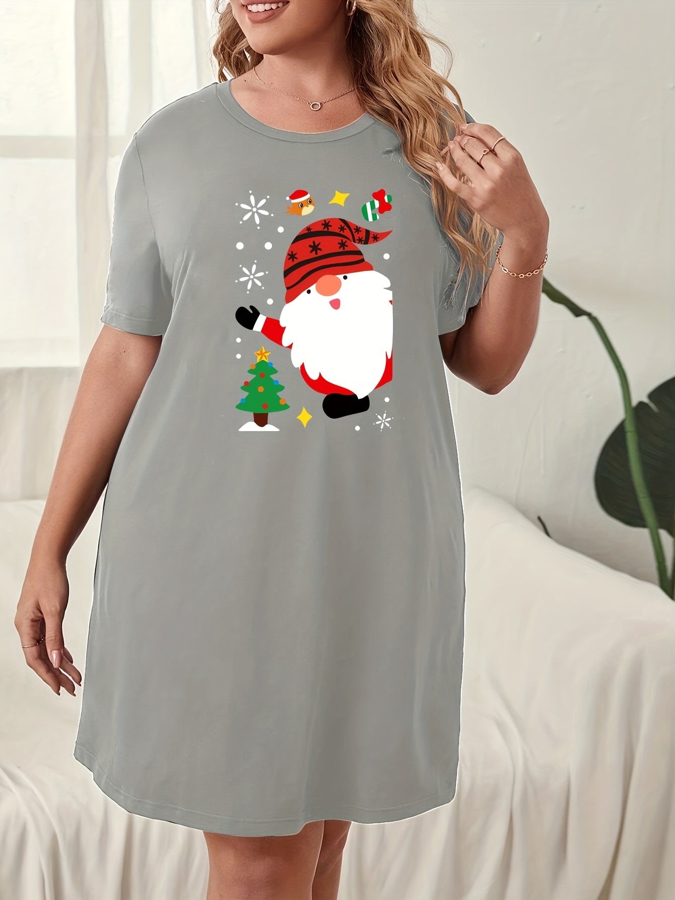 Santa Claus & Snowflake Print Lounge Dress