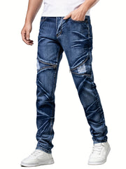 Men's Zipper Tie Dye Ripped Jeans Casual Street Style Denim Pants