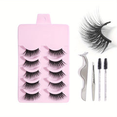 5 Pairs Thick Half Eye Lashes Wispy Fluffy False Eyelashes with Tools