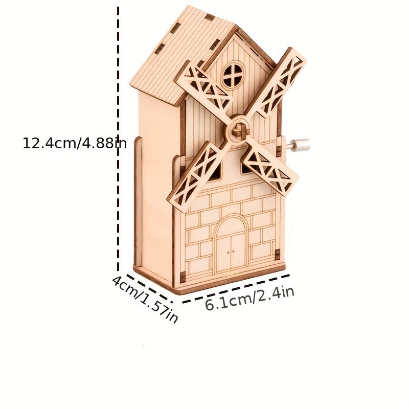 3D Puzzle Windmill Music Box Wooden Toy