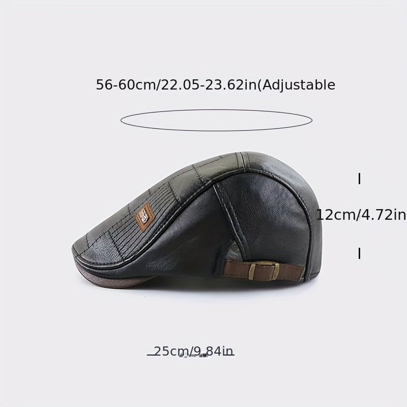 PU Leather Beret Hat Men's Autumn Winter Faux Leather Duckbill Newsboy Cap